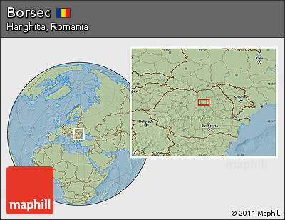 Savanna Style Location Map of Borsec, hill shading