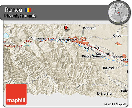 Shaded Relief Panoramic Map of Runcu