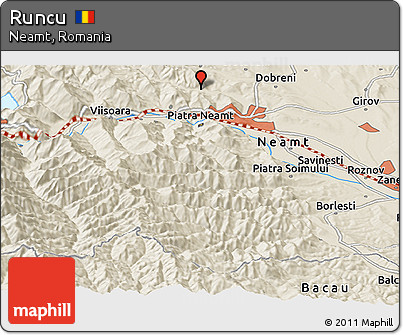 Shaded Relief Panoramic Map of Runcu