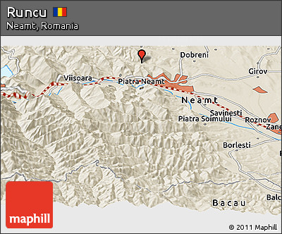 Shaded Relief Panoramic Map of Runcu