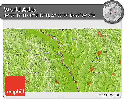 Physical 3D Map of the Area around 46° 51' 18" N, 28° 7' 30" E