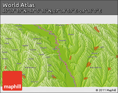 Physical 3D Map of the Area around 46° 51' 18" N, 28° 7' 30" E