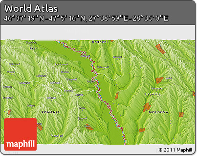 Physical 3D Map of the Area around 46° 51' 18" N, 28° 7' 30" E
