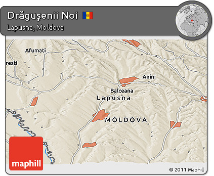 Shaded Relief Panoramic Map of Drăguşenii Noi