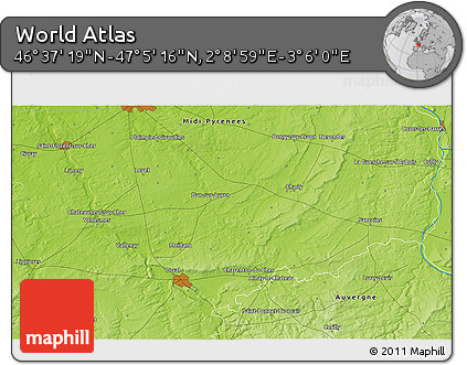 Physical 3D Map of the Area around 46° 51' 18" N, 2° 37' 30" E