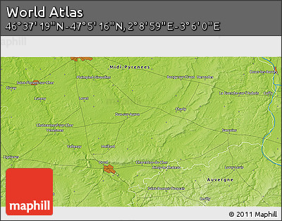 Physical 3D Map of the Area around 46° 51' 18" N, 2° 37' 30" E