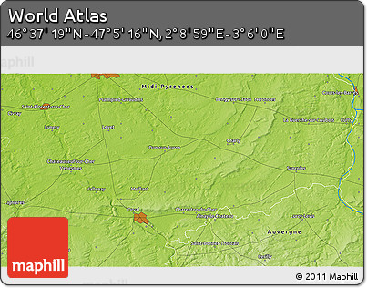 Physical 3D Map of the Area around 46° 51' 18" N, 2° 37' 30" E
