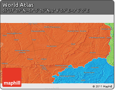 Political 3D Map of the Area around 46° 51' 18" N, 2° 37' 30" E