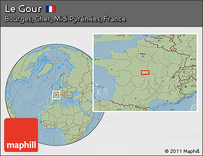 Savanna Style Location Map of Le Gour, hill shading