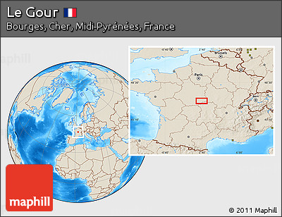 Shaded Relief Location Map of Le Gour
