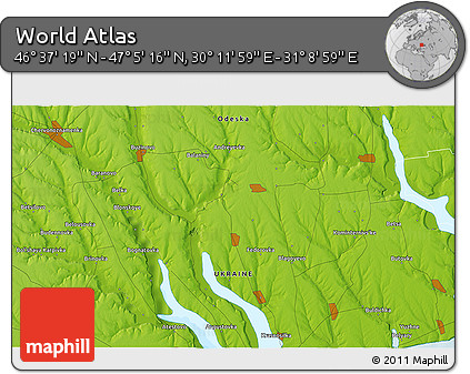 Physical 3D Map of the Area around 46° 51' 18" N, 30° 40' 29" E