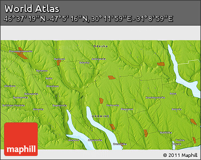 Physical 3D Map of the Area around 46° 51' 18" N, 30° 40' 29" E