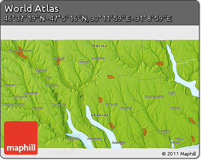 Physical 3D Map of the Area around 46° 51' 18" N, 30° 40' 29" E