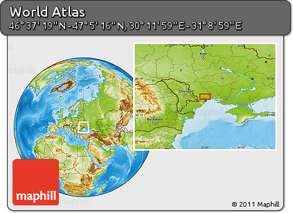 Physical Location Map of the Area around 46° 51' 18" N, 30° 40' 29" E
