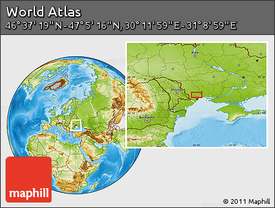 Physical Location Map of the Area around 46° 51' 18" N, 30° 40' 29" E