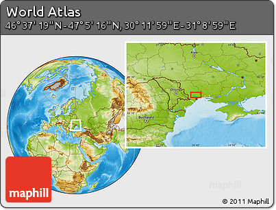 Physical Location Map of the Area around 46° 51' 18" N, 30° 40' 29" E