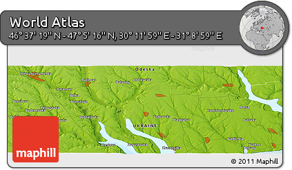 Physical Panoramic Map of the Area around 46° 51' 18" N, 30° 40' 29" E
