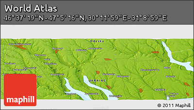 Physical Panoramic Map of the Area around 46° 51' 18" N, 30° 40' 29" E