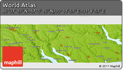 Physical Panoramic Map of the Area around 46° 51' 18" N, 30° 40' 29" E