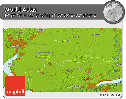 Physical 3D Map of the Area around 46° 51' 18" N, 32° 22' 30" E