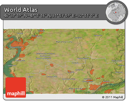 Satellite 3D Map of the Area around 46° 51' 18" N, 32° 22' 30" E