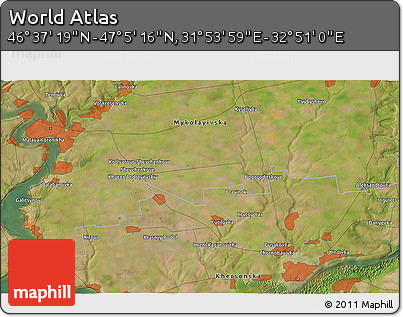 Satellite 3D Map of the Area around 46° 51' 18" N, 32° 22' 30" E