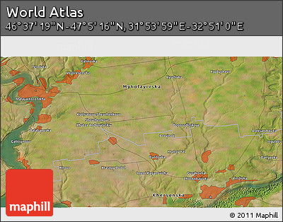 Satellite 3D Map of the Area around 46° 51' 18" N, 32° 22' 30" E