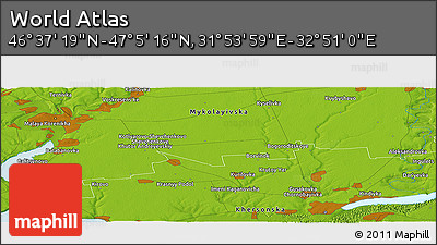 Physical Panoramic Map of the Area around 46° 51' 18" N, 32° 22' 30" E
