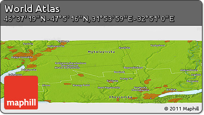 Physical Panoramic Map of the Area around 46° 51' 18" N, 32° 22' 30" E