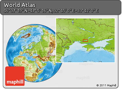 Physical Location Map of the Area around 46° 51' 18" N, 33° 13' 30" E