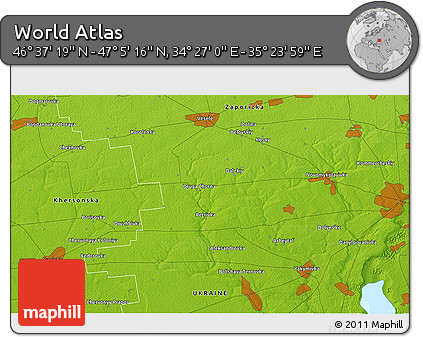 Physical 3D Map of the Area around 46° 51' 18" N, 34° 55' 29" E