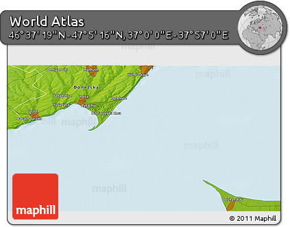 Physical 3D Map of the Area around 46° 51' 18" N, 37° 28' 30" E