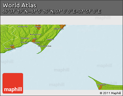 Physical 3D Map of the Area around 46° 51' 18" N, 37° 28' 30" E