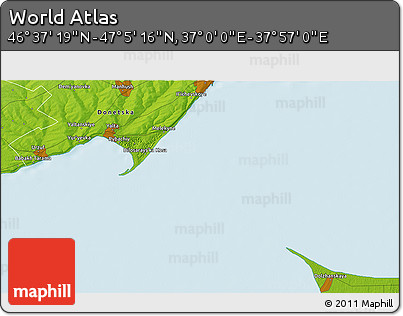 Physical 3D Map of the Area around 46° 51' 18" N, 37° 28' 30" E