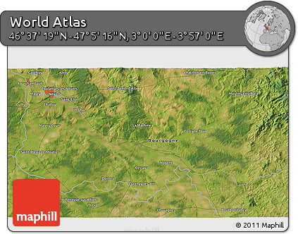 Satellite 3D Map of the Area around 46° 51' 18" N, 3° 28' 30" E
