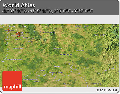 Satellite 3D Map of the Area around 46° 51' 18" N, 3° 28' 30" E