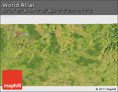 Satellite 3D Map of the Area around 46° 51' 18" N, 3° 28' 30" E