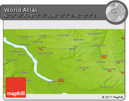 Physical 3D Map of the Area around 46° 51' 18" N, 41° 43' 30" E
