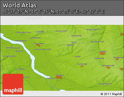 Physical 3D Map of the Area around 46° 51' 18" N, 41° 43' 30" E