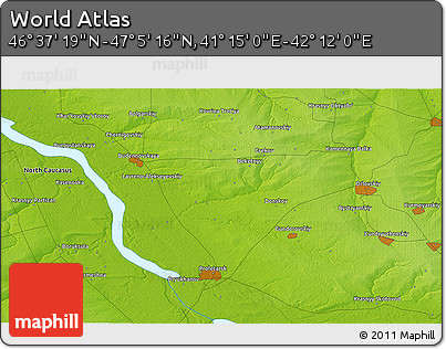Physical 3D Map of the Area around 46° 51' 18" N, 41° 43' 30" E