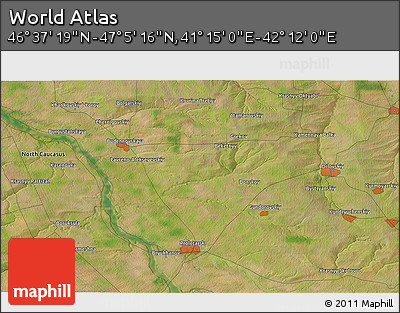 Satellite 3D Map of the Area around 46° 51' 18" N, 41° 43' 30" E