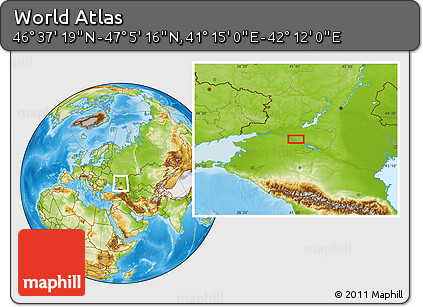 Physical Location Map of the Area around 46° 51' 18" N, 41° 43' 30" E