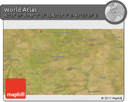 Satellite 3D Map of the Area around 46° 51' 18" N, 43° 25' 29" E