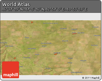 Satellite 3D Map of the Area around 46° 51' 18" N, 43° 25' 29" E