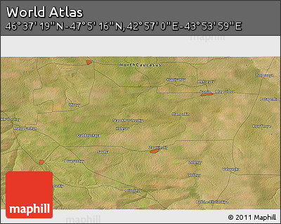 Satellite 3D Map of the Area around 46° 51' 18" N, 43° 25' 29" E