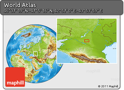 Physical Location Map of the Area around 46° 51' 18" N, 43° 25' 29" E