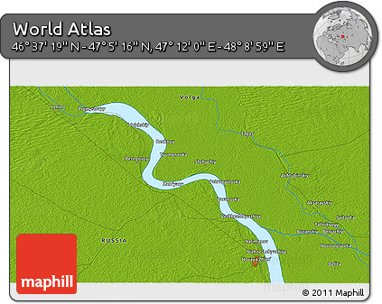 Physical 3D Map of the Area around 46° 51' 18" N, 47° 40' 29" E