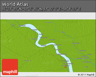 Physical 3D Map of the Area around 46° 51' 18" N, 47° 40' 29" E