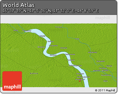 Physical 3D Map of the Area around 46° 51' 18" N, 47° 40' 29" E