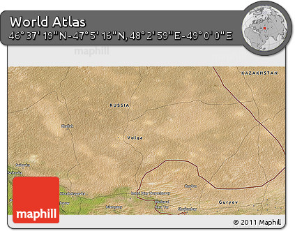 Satellite 3D Map of the Area around 46° 51' 18" N, 48° 31' 29" E